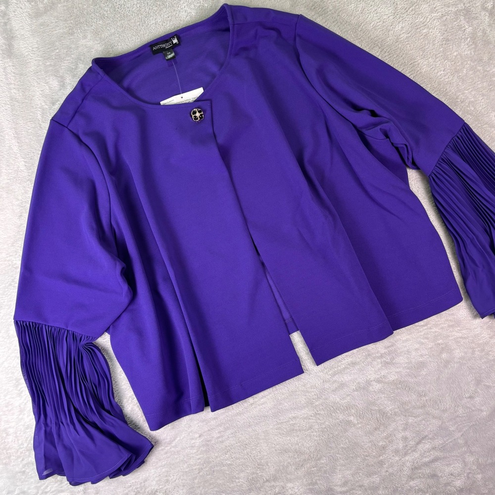 NWT Antthony Original Women's Purple Pleated Bell Sleeve‎ Jacket 3X Blazer Plus